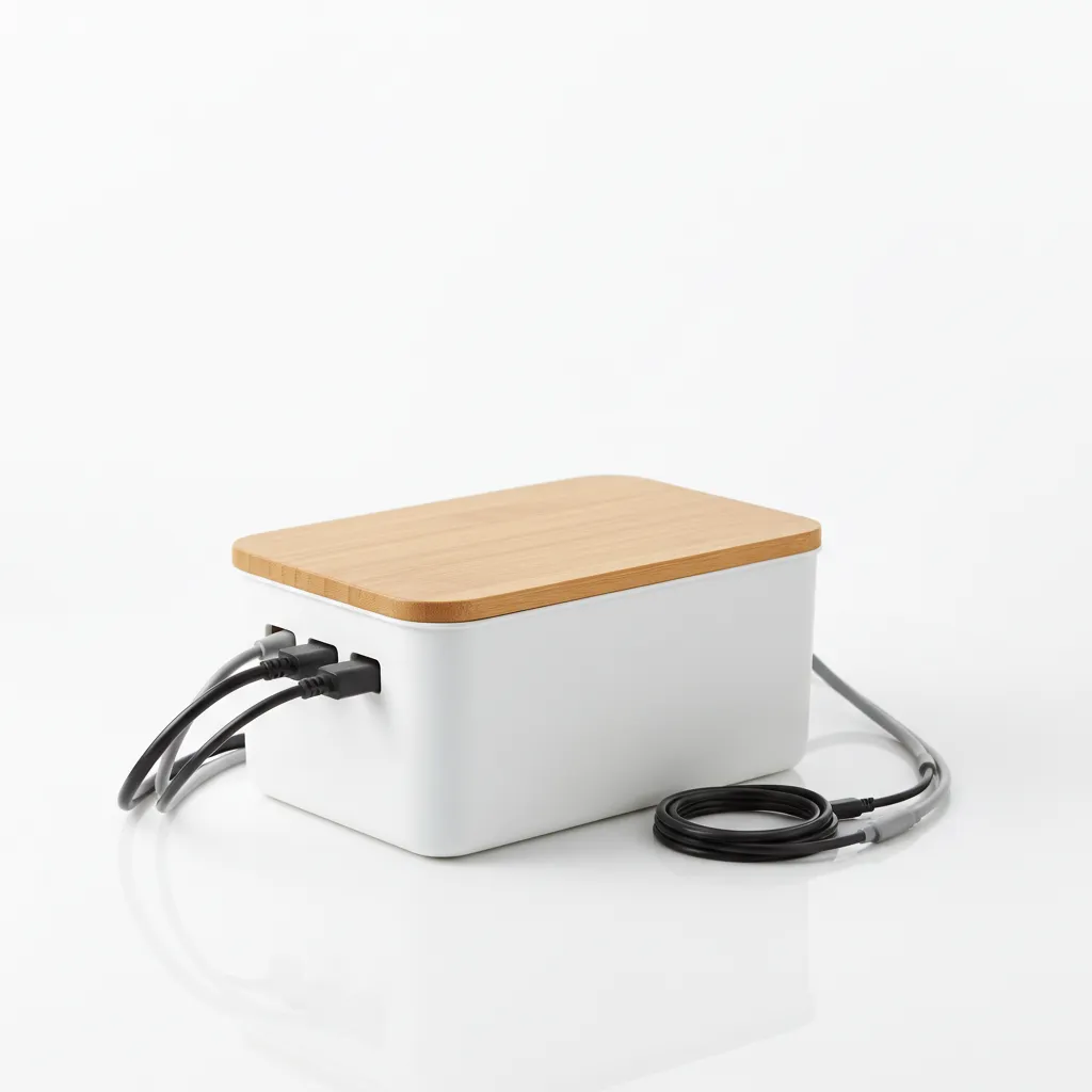 Solid bamboo and matte cable management organizer box